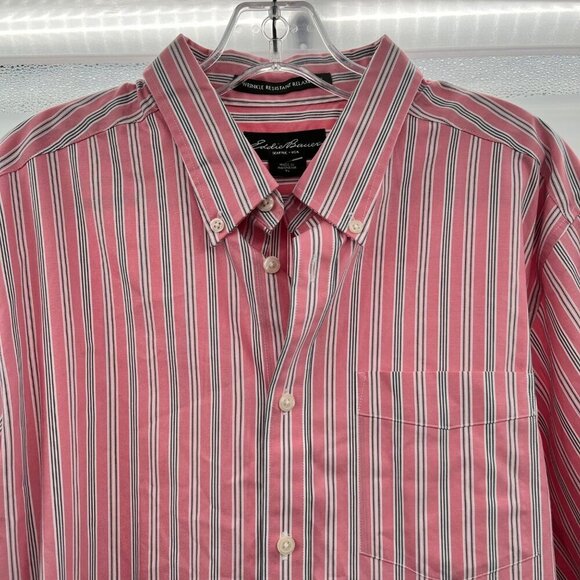 Eddie Bauer Men's Relaxed Fit Button Up Shirt Pink/Multi Striped Large Tall - Picture 2 of 9